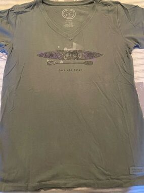 Life Is Good V-Neck Tee with Purple Kayak Graphic